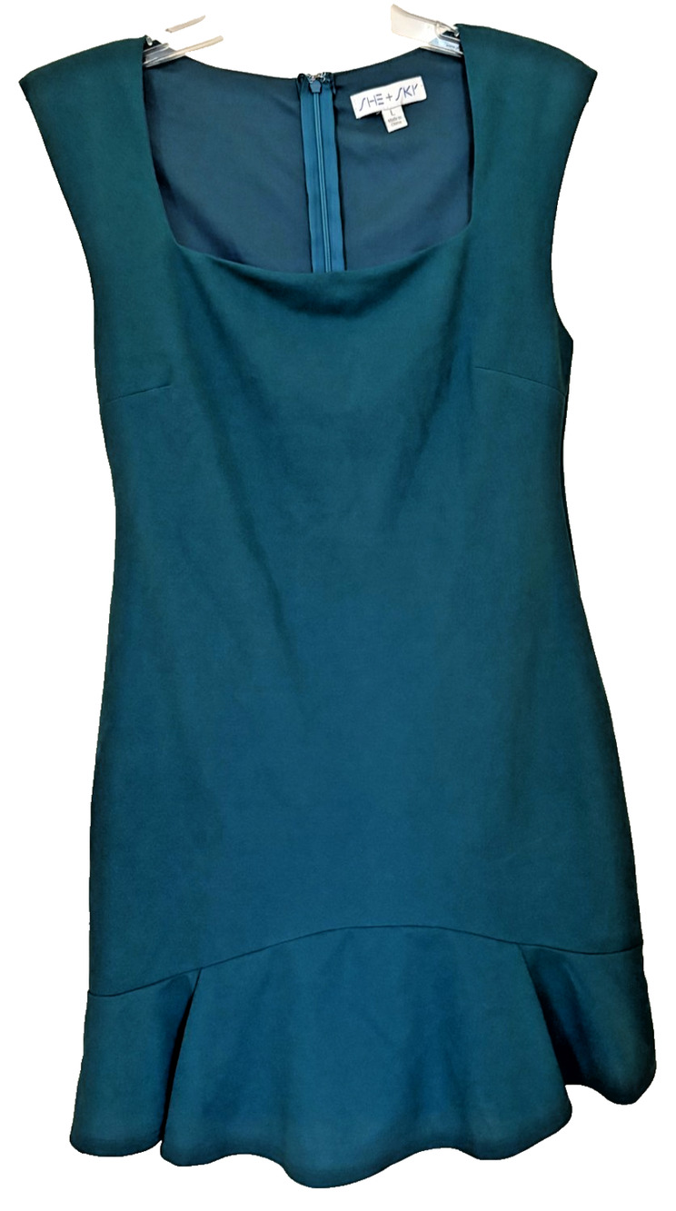 She + Sky Boutique Teal Green Blue Ruffle Dress Size Large